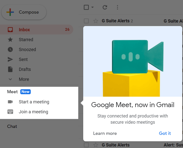 Google Meet, now in Gmail