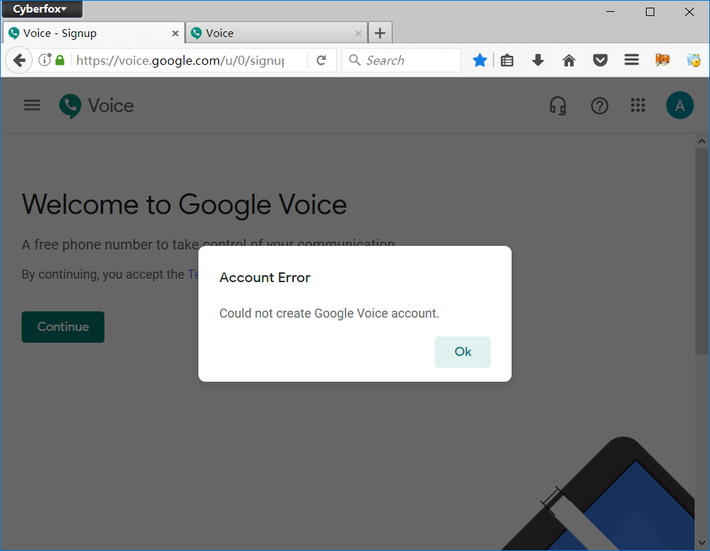 不能创建Google Voice账号