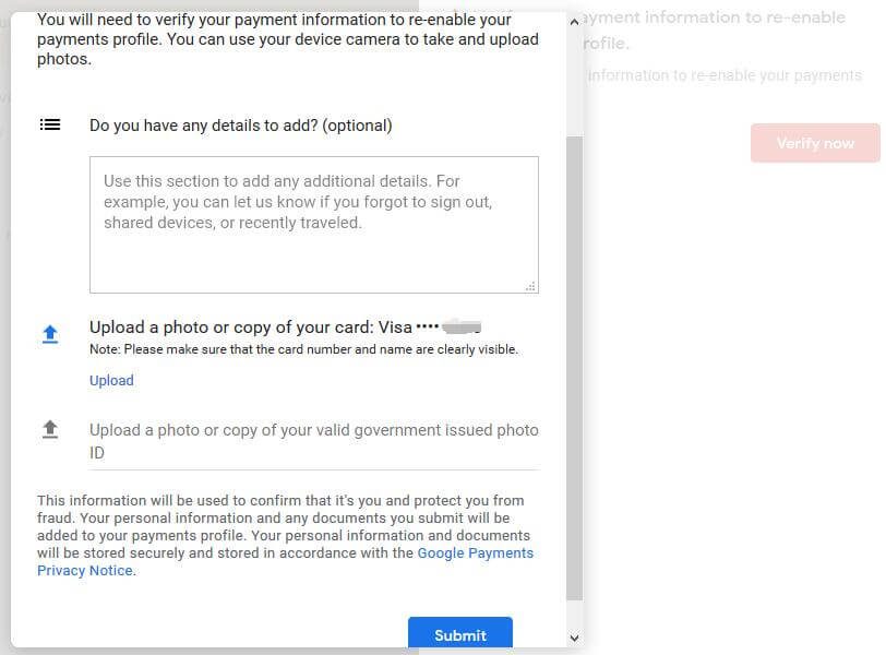 Google Pay: Verify your payment information